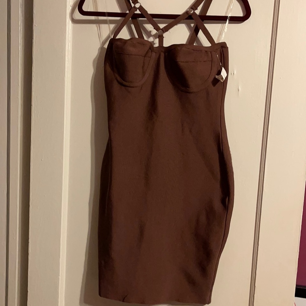 Brown mini bodycon dress